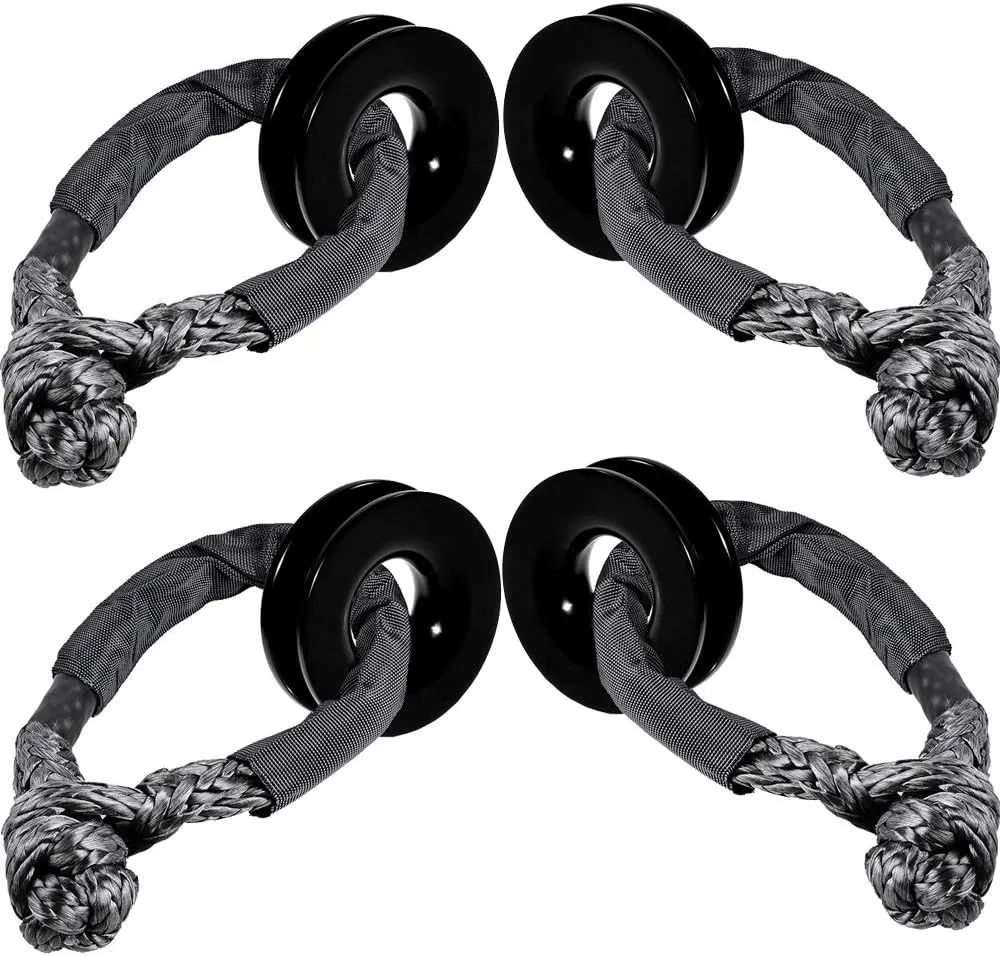 Astra Depot 4 Sets Black 1/2" UHMWPE Synthetic Soft Shackle   Recovery Snatch Ring for ATV UTV SUV Off-Road Towing Truck 4X4 Boat Marine Ramsey KFI Water Craft