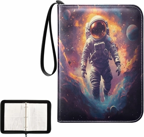 Astronaut in Space Painting Card Binder 4 Pocket, Trading Card Holder Fits 400 Game Cards with 50 Removable Sleeves, MTG Card Case Standard Size