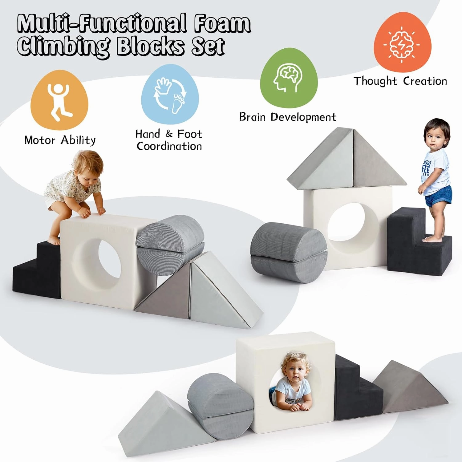 Asweets Baby Foam Climbing Blocks for Toddlers 1-3 Soft Play Set Indoor Climbing Toys Perfect Climbing Mats for Kids Multipurpose 6 PCS Foam Climber
