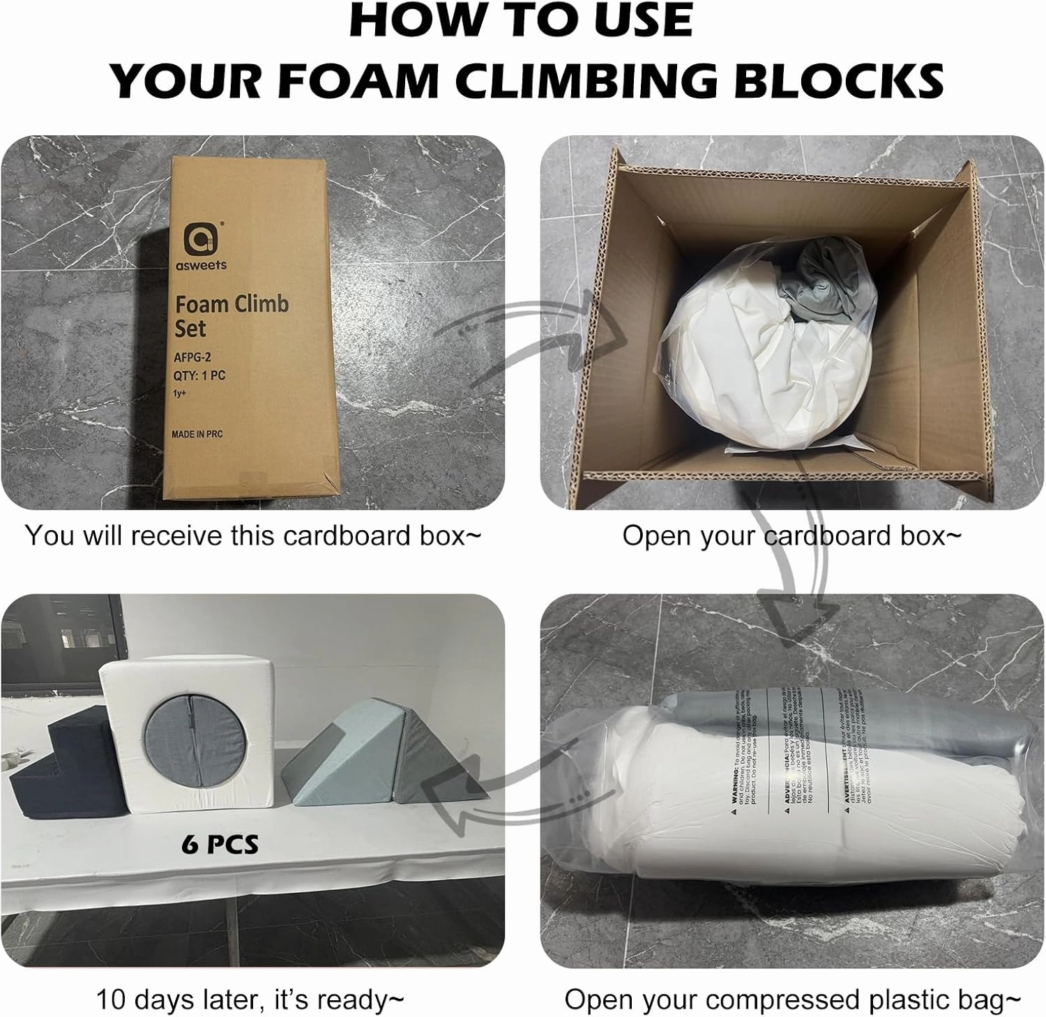 Asweets Baby Foam Climbing Blocks for Toddlers 1-3 Soft Play Set Indoor Climbing Toys Perfect Climbing Mats for Kids Multipurpose 6 PCS Foam Climber