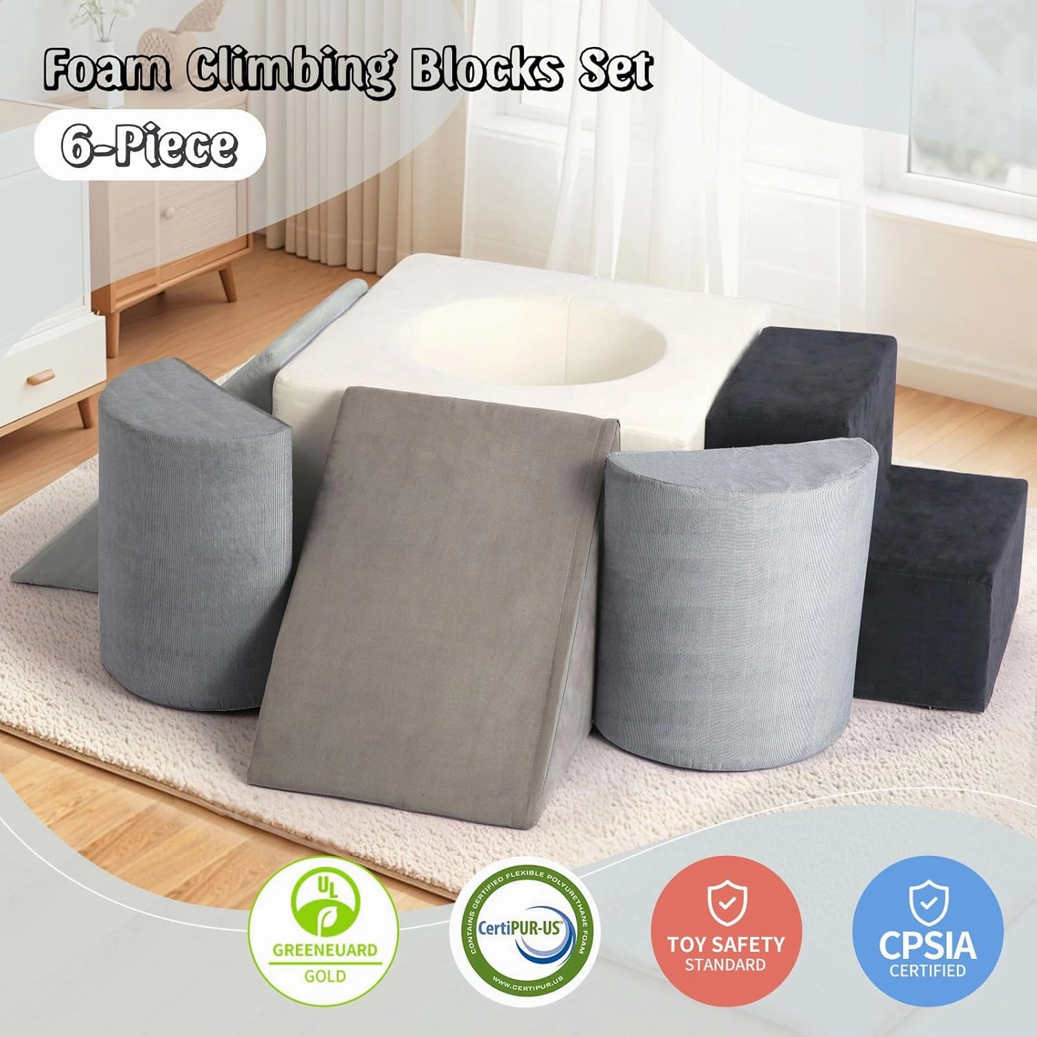 Asweets Baby Foam Climbing Blocks for Toddlers 1-3 Soft Play Set Indoor Climbing Toys Perfect Climbing Mats for Kids Multipurpose 6 PCS Foam Climber