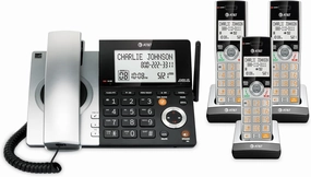 AT&T CL84307 Dect 6.0 Expandable Corded/Cordless Phone with Smart Call Blocker, Silver/Black with 3 Handsets