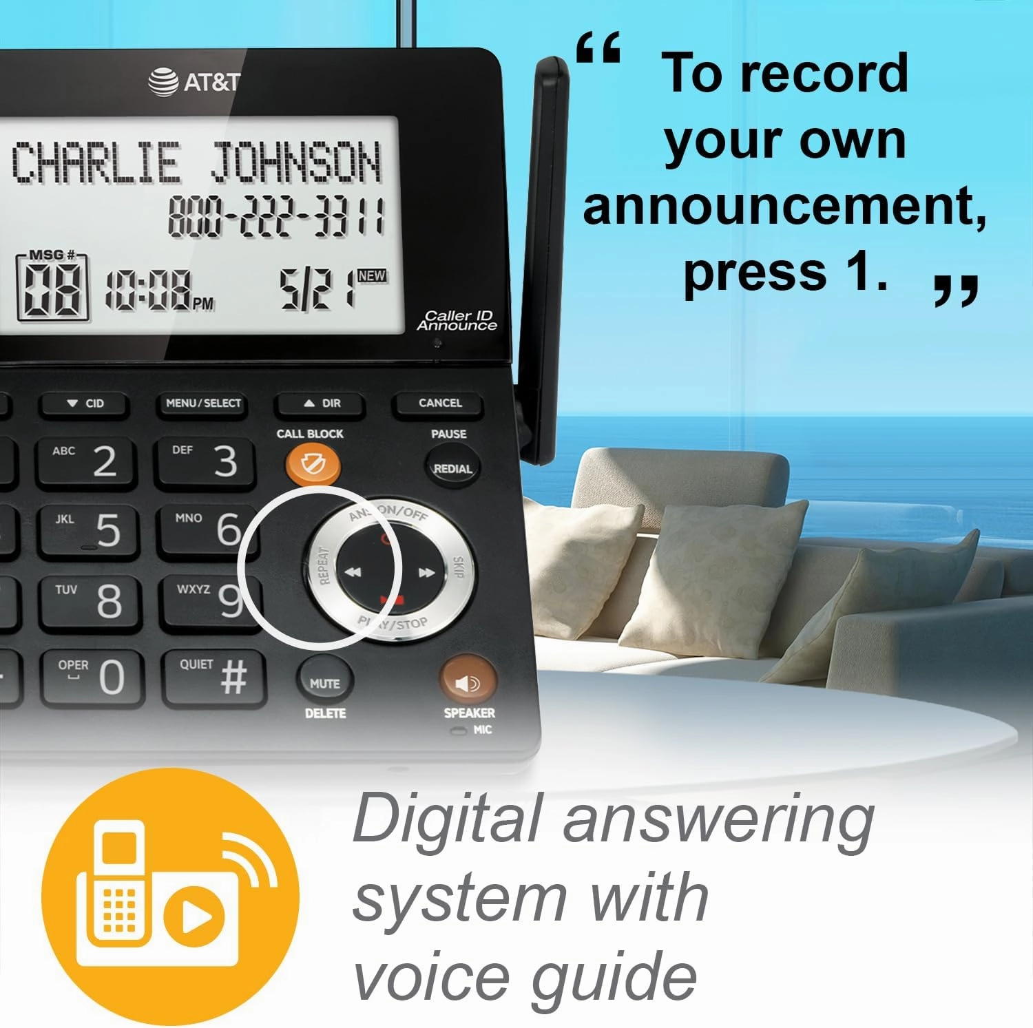 AT&T CL84307 Dect 6.0 Expandable Corded/Cordless Phone with Smart Call Blocker, Silver/Black with 3 Handsets