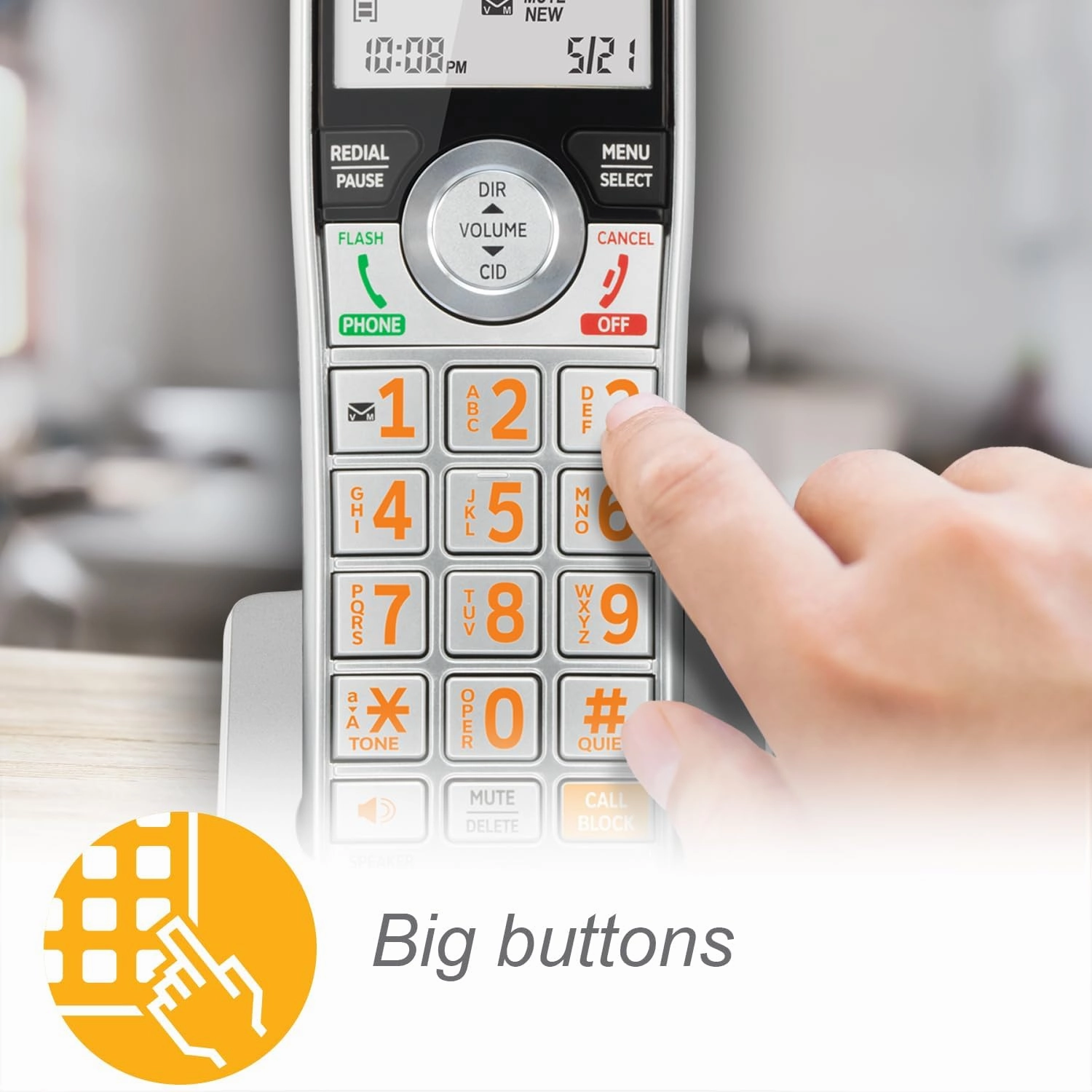 AT&T CL84307 Dect 6.0 Expandable Corded/Cordless Phone with Smart Call Blocker, Silver/Black with 3 Handsets