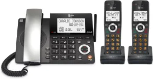 AT&T DECT 6.0 Corded/Cordless Home Phone with 2-Handset and Answering Machine, Smart Call Blocker, Caller ID, Large Backlit Display, Big Button, Speakerphone, Intercom: CL84218 (Charcoal Black)