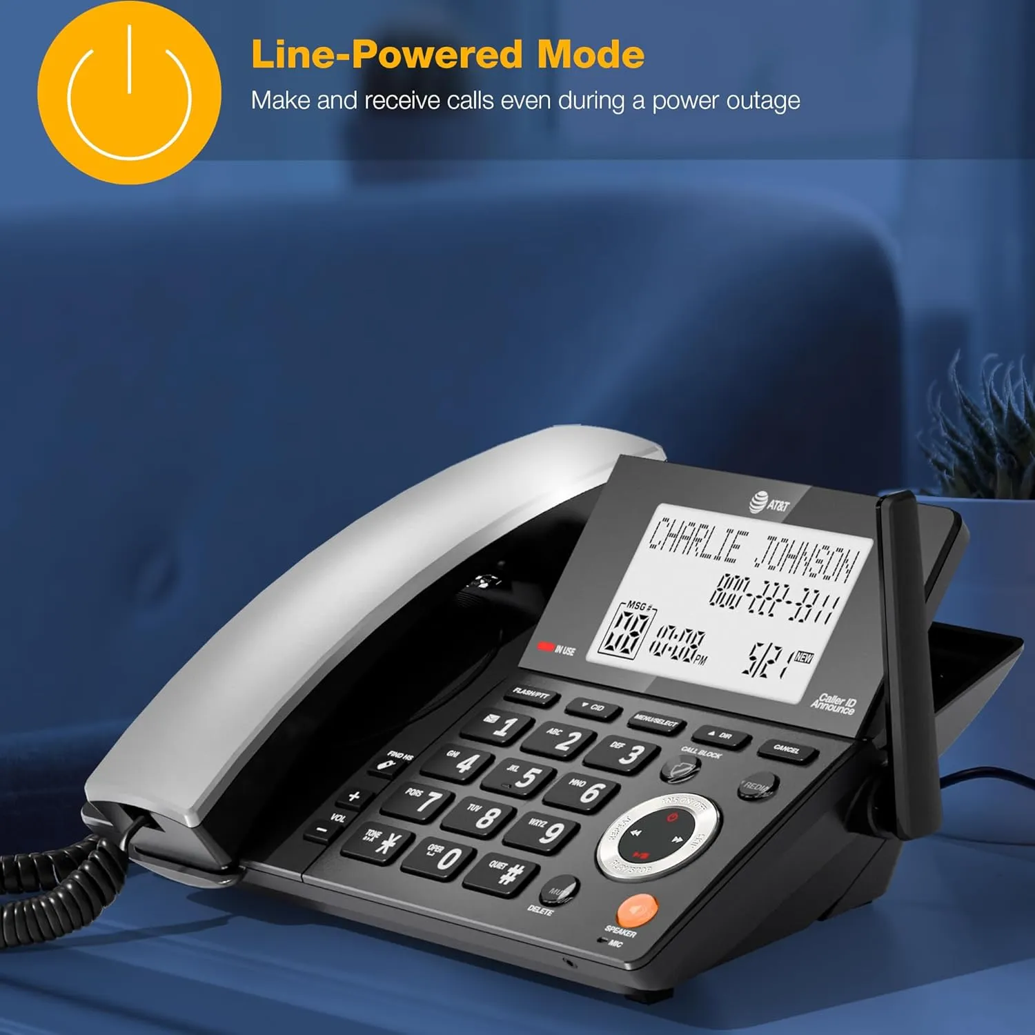 AT&T DECT 6.0 Corded/Cordless Home Phone with 2-Handset and Answering Machine, Smart Call Blocker, Caller ID, Large Backlit Display, Big Button, Speakerphone, Intercom: CL84218 (Charcoal Black)