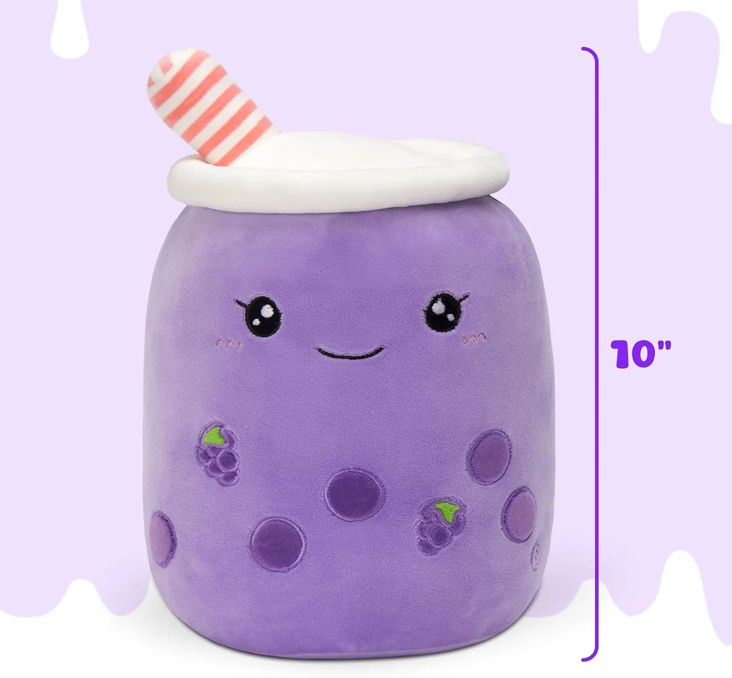 Athoinsu Light Up Grape Boba Tea Soft Plush Pillow 10'' Kawaii Milky Tea Stuffed Bubble Animal Toy with LED Lights Birthday Christmas Holiday Valentines Gifts for Kids,Girls,Boys