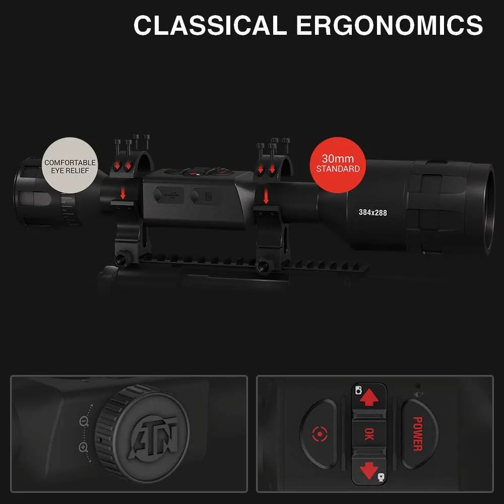 ATN Thor 4 Smart HD Thermal Hunting Scope w/New gen Sensor, Built-in Ballistics Calc, Video Record, Wi-Fi, 18hrs  Battery