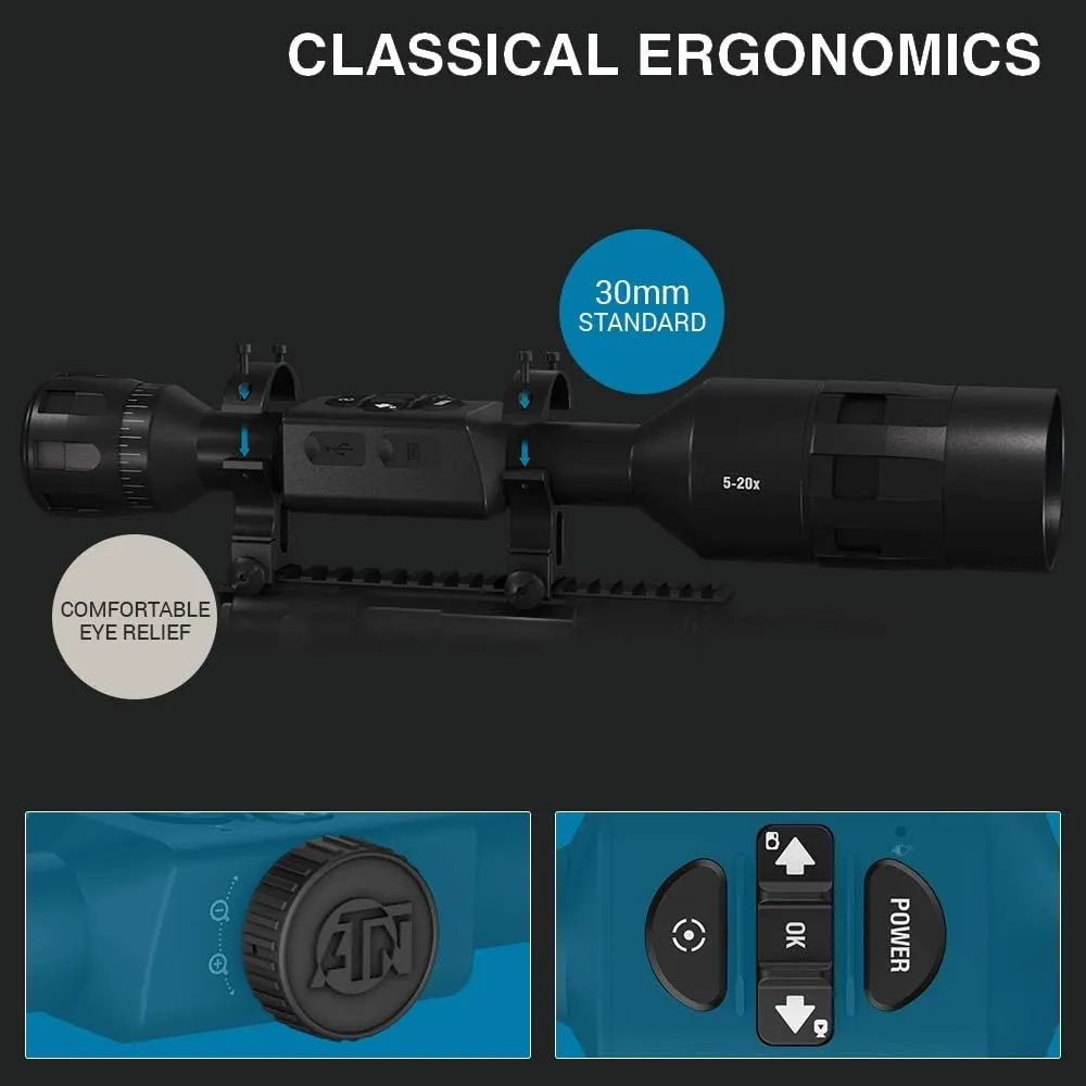 ATN X-Sight 4K Pro Smart Day/Night Hunting Scope w/Ballistics Calc, 3864x2218 Resolution, Video Record, Wi-Fi, 18hrs  Battery