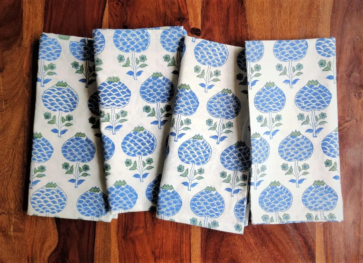 ATOSII Roma Blue 100% Cotton Fall Cloth Designer Dinner Napkins, Handblock Print, Washable Durable Linen for Everyday Use Wedding Parties Outdoors Christmas Thanksgiving I 20 X 20 Inches I Set of 4