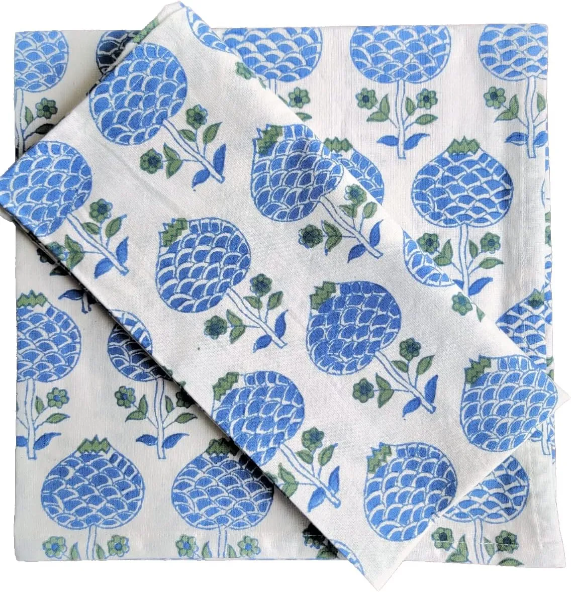 ATOSII Roma Blue 100% Cotton Fall Cloth Designer Dinner Napkins, Handblock Print, Washable Durable Linen for Everyday Use Wedding Parties Outdoors Christmas Thanksgiving I 20 X 20 Inches I Set of 4