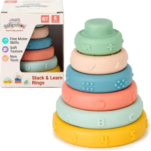 BabyToLove Stack & Learn Rings | Early Childhood Development Toy |Multisensory Activity Toy | 6 Stack & Learn Rings | Fun Shapes