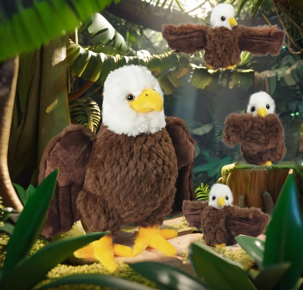 Bald Eagle Stuffed Animal Plush, 14 Inch Mommy Eagle Plush with 3 Cute Babies Bald Eagles Slap Bracelet Plushies Eagles Stuffed Animal Toy for Kids Boys Girls Birthday Christmas Party Decor