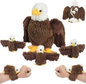 Bald Eagle Stuffed Animal Plush, 14 Inch Mommy Eagle Plush with 3 Cute Babies Bald Eagles Slap Bracelet Plushies Eagles Stuffed Animal Toy for Kids Boys Girls Birthday Christmas Party Decor