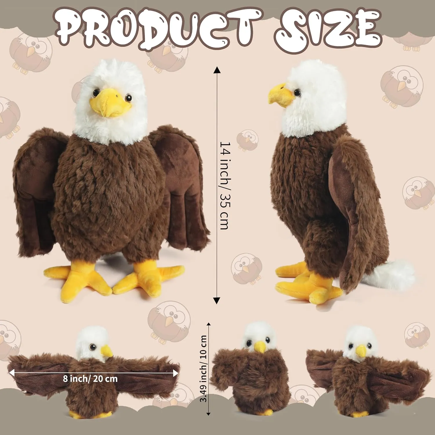 Bald Eagle Stuffed Animal Plush, 14 Inch Mommy Eagle Plush with 3 Cute Babies Bald Eagles Slap Bracelet Plushies Eagles Stuffed Animal Toy for Kids Boys Girls Birthday Christmas Party Decor