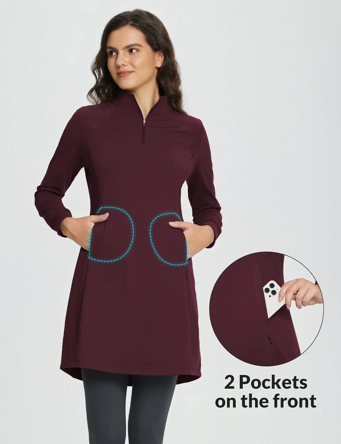 baleaf Women's Fleece Lined Dress Sweatshirt Dress Water Resistant Warm Quarter Zip Cover Up Winter Outdoor with Pocket