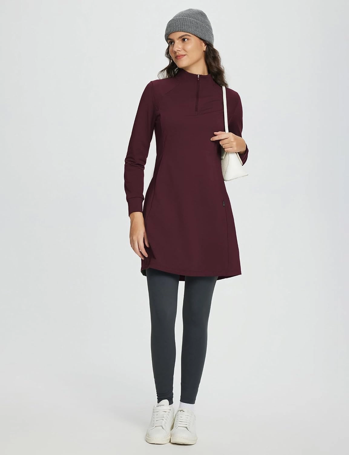 baleaf Women's Fleece Lined Dress Sweatshirt Dress Water Resistant Warm Quarter Zip Cover Up Winter Outdoor with Pocket