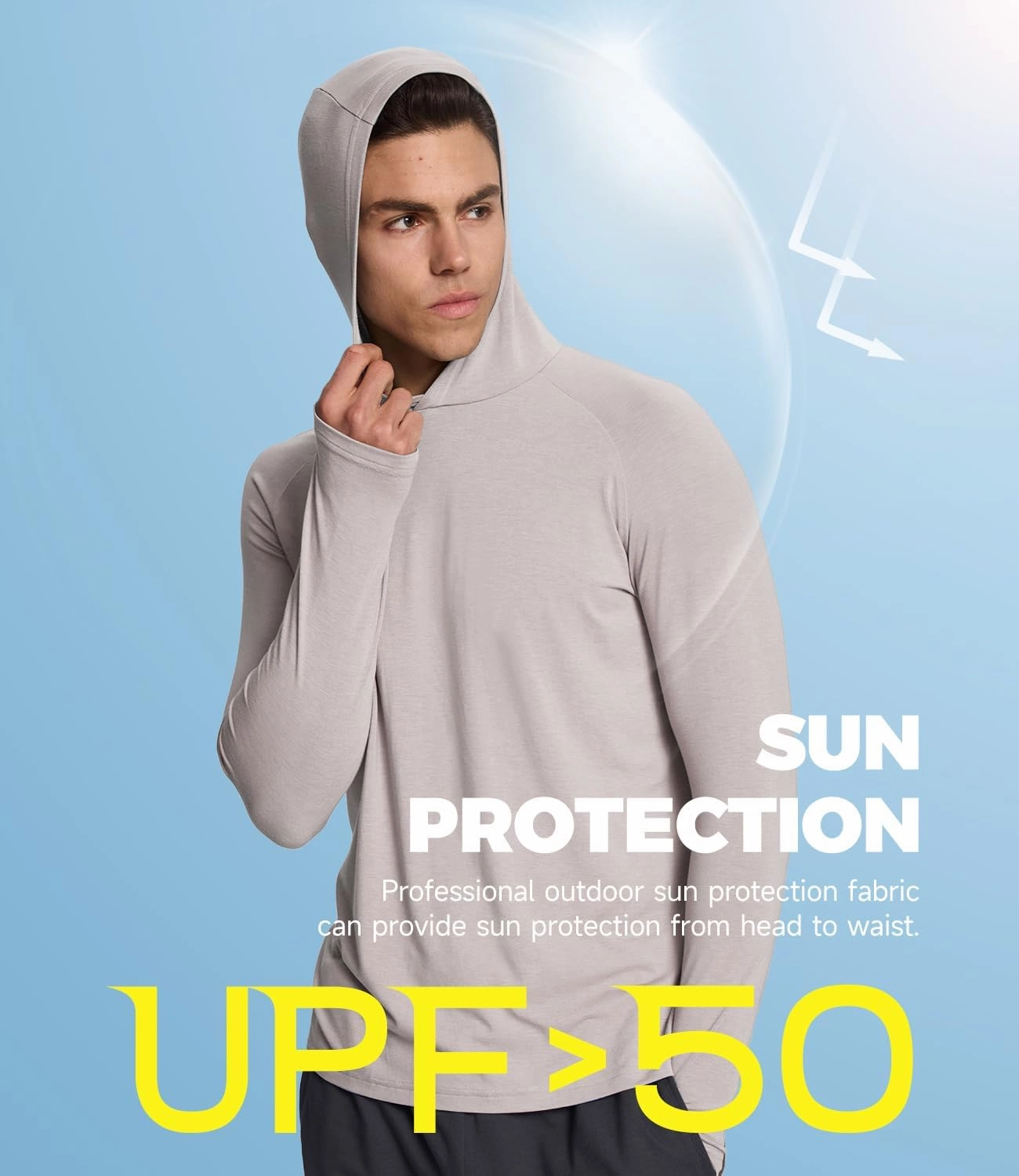 BAMBOO COOL Men's UPF 50  Athletic Hoodies Soft Lightweight Sweatshirts Long Sleeve Pullover Sun Protection Hoodie Tops
