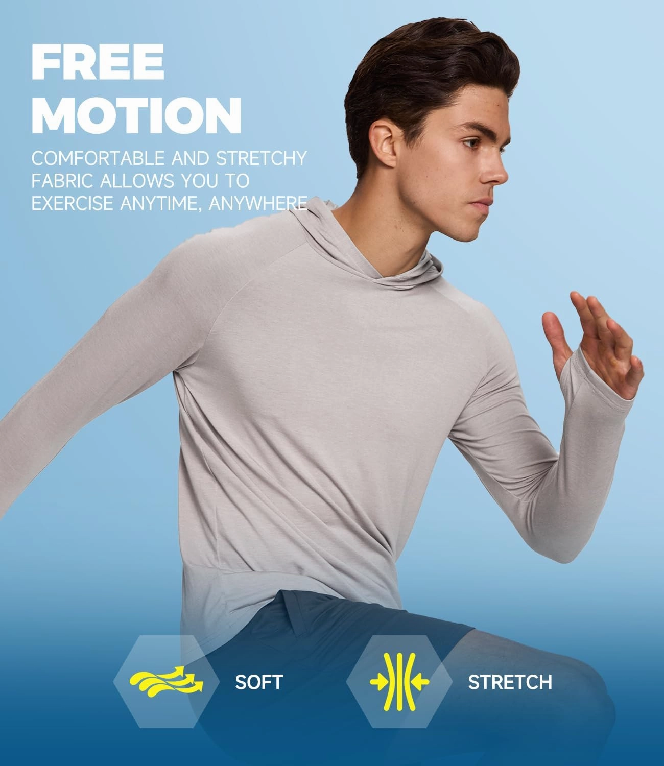 BAMBOO COOL Men's UPF 50  Athletic Hoodies Soft Lightweight Sweatshirts Long Sleeve Pullover Sun Protection Hoodie Tops