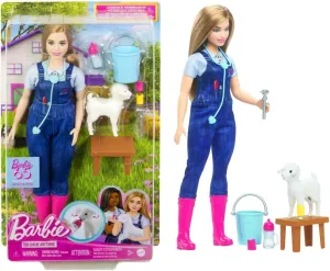 Barbie Careers Playset, 65th Anniversary Farm Veterinarian Set with Blonde Vet Fashion Doll & 10 Accessories Including Lamb with Moving Ears