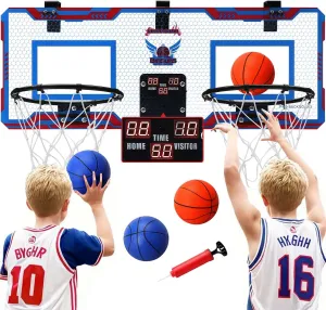 Basketball Hoop Indoor 2 Player - Double Shot Over The Door Basketball Hoop, Electronic Scoreboard and 4 Balls Gifts for Bedroom Office Men