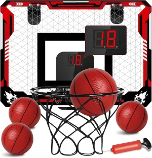 Basketball Hoop Indoor, Mini Basketball Hoop for Kid with Electronic Scoreboard & 4 Balls, Foldable Over The Door Fan Backboard Toy Sports Game Gift for Teens Boy Girl Adults Ages 3 