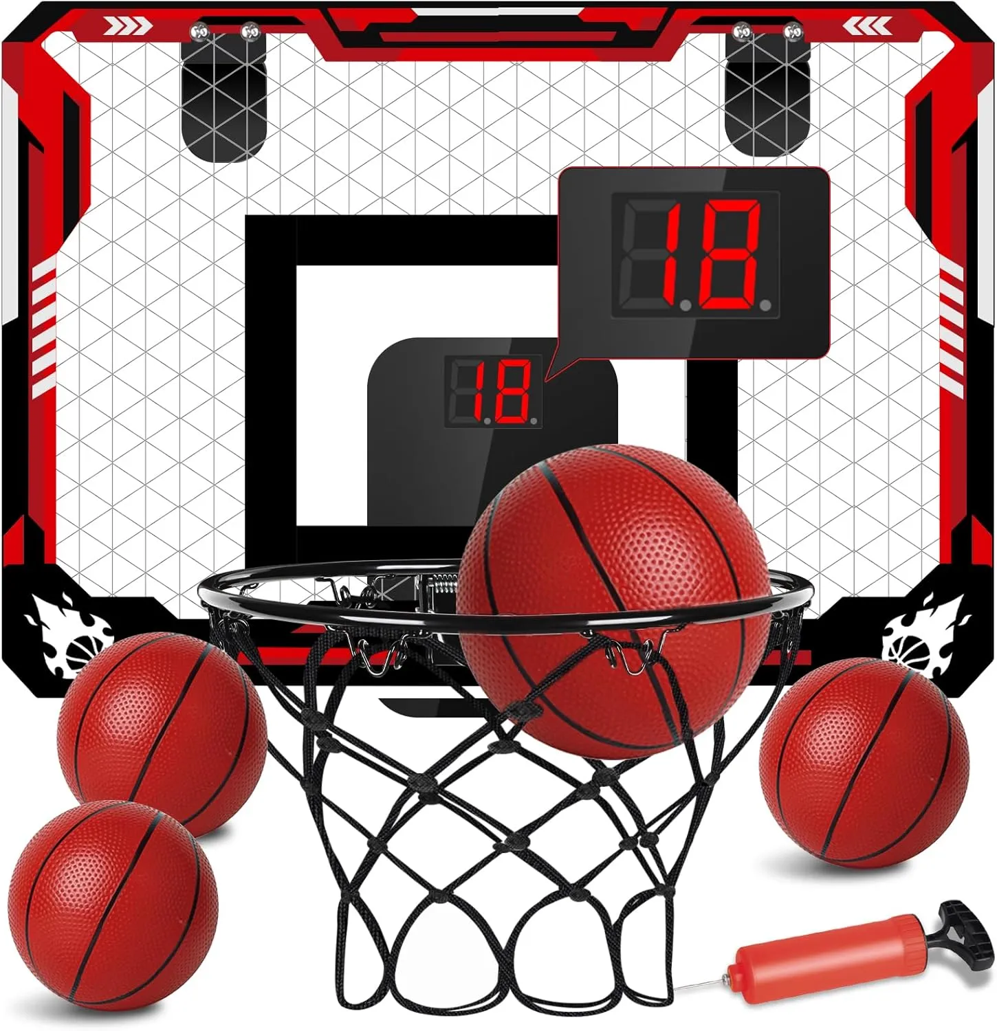 Basketball Hoop Indoor, Mini Basketball Hoop for Kid with Electronic Scoreboard & 4 Balls, Foldable Over The Door Fan Backboard Toy Sports Game Gift for Teens Boy Girl Adults Ages 3 