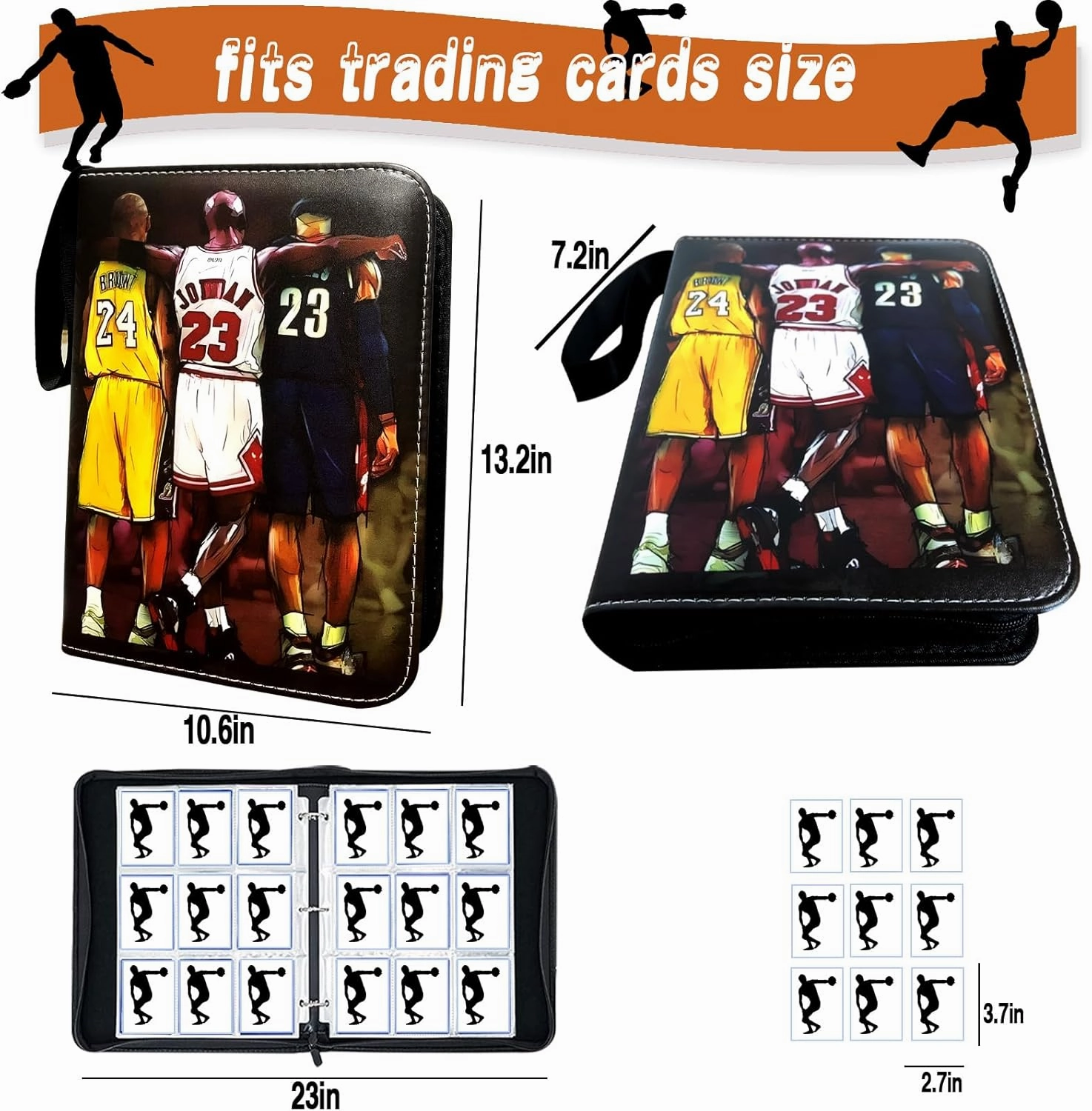 Basketball Card Binder, Trading Card Binder 9 Pocket with 50 Removable Sleeves Fits 900 Sport Cards, 3 Ring Card Holder Binder with Zipper, Collector Storage Album