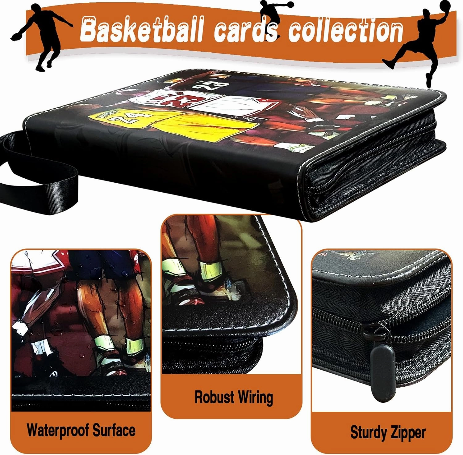 Basketball Card Binder, Trading Card Binder 9 Pocket with 50 Removable Sleeves Fits 900 Sport Cards, 3 Ring Card Holder Binder with Zipper, Collector Storage Album
