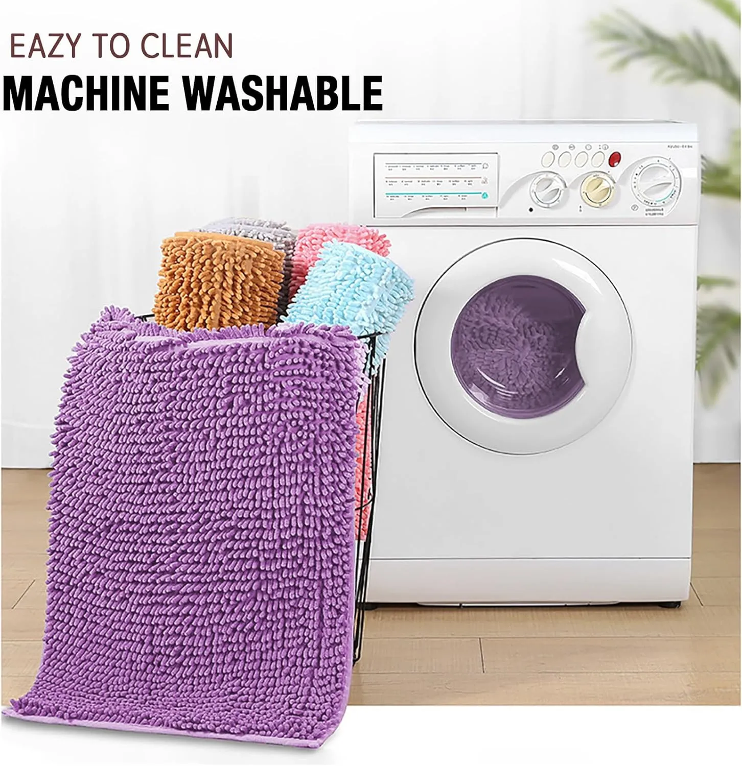 Bathroom Rugs Mat 36x24 Chenille TRP Non-Slip Extra Soft and Absorbent Machine Wash Dry Bath Rugs Mat for Bathroom Floor, Bathtub and Shower, Chenille Bath Rugs, Bath Carpet Light Gray