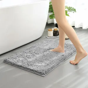 Bathroom Rugs Mat 36x24 Chenille TRP Non-Slip Extra Soft and Absorbent Machine Wash Dry Bath Rugs Mat for Bathroom Floor, Bathtub and Shower, Chenille Bath Rugs, Bath Carpet Light Gray