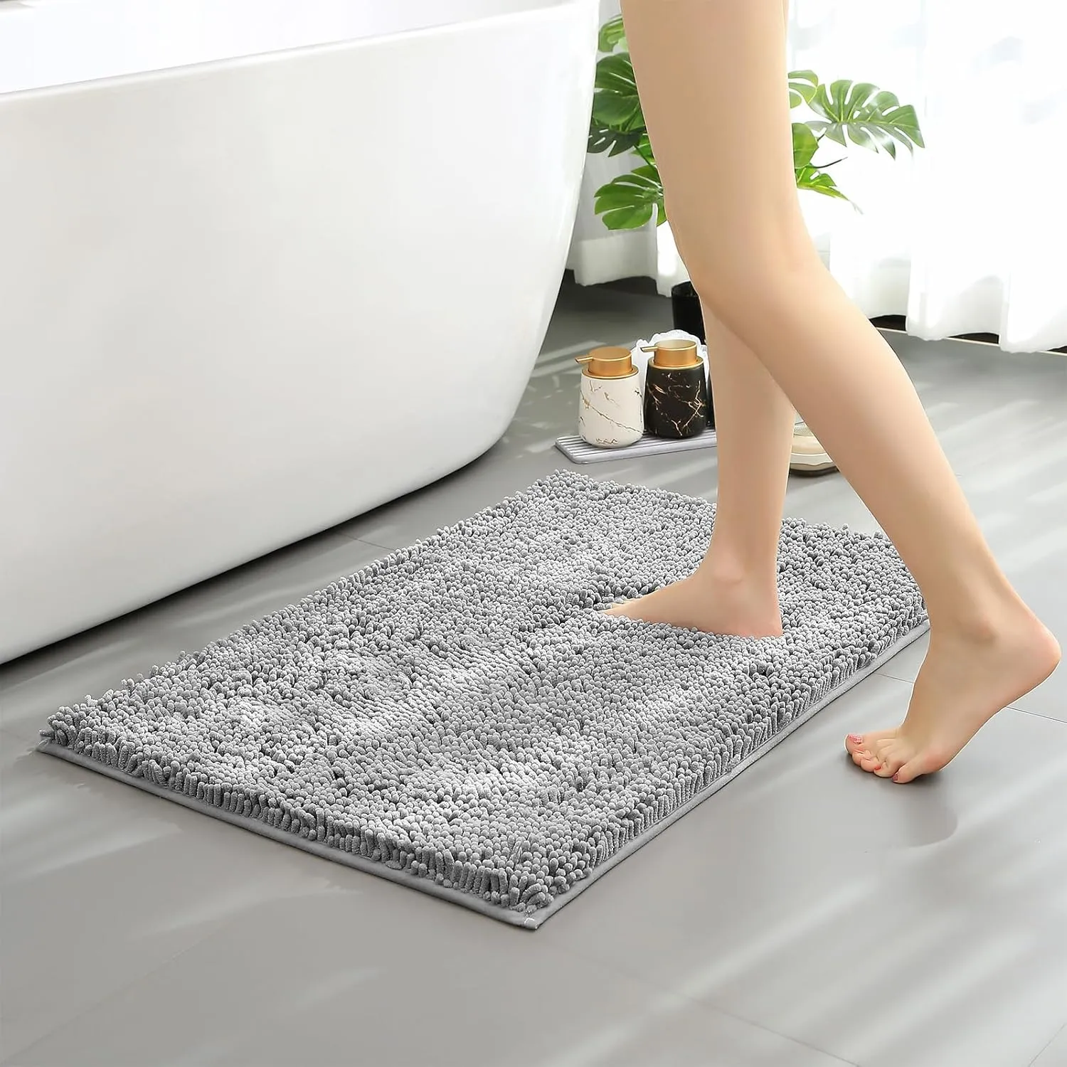 Bathroom Rugs Mat 36x24 Chenille TRP Non-Slip Extra Soft and Absorbent Machine Wash Dry Bath Rugs Mat for Bathroom Floor, Bathtub and Shower, Chenille Bath Rugs, Bath Carpet Light Gray