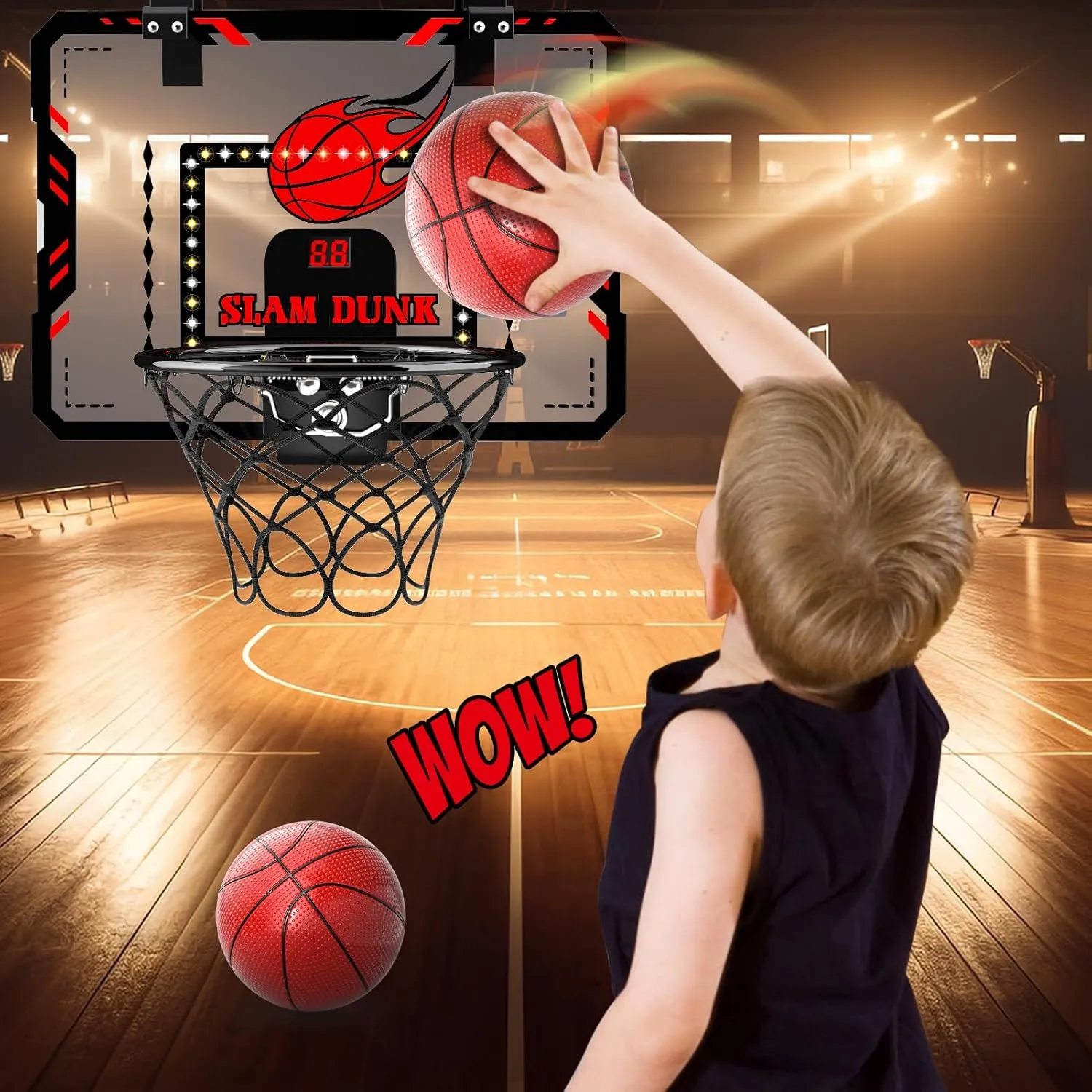 Bennol Indoor Mini Basketball Hoop, LED Light & Scoring, Over The Door, For Boys 3-12 Years