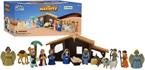 BibleToys Nativity Set - Christmas Story Manger Scene, 18 Pieces With Birth of Baby Jesus Mini-Storybook (in English & Spanish), Little Animals & Figures Indoor Playset, Children Ages 3 And Up