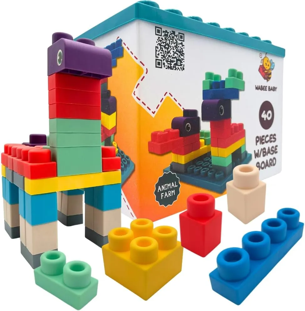Big Soft Toddler Blocks 1-3, 40-Pieces with Baseboard for Building Stacking Playing and Booklet - Great Gift, Toys for Ages 2 , 2-3, 3-5 and 4-8 Boys, Girls
