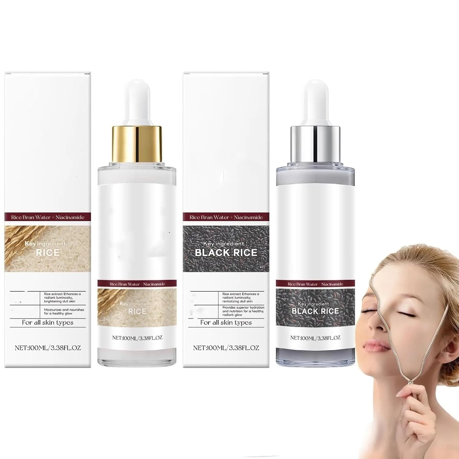 Black rice brightening facial essence, rice ampoule double-effect exfoliating stock solution, facial moisturizing and shrinking pores, making skin smooth and delicate, deep hydration