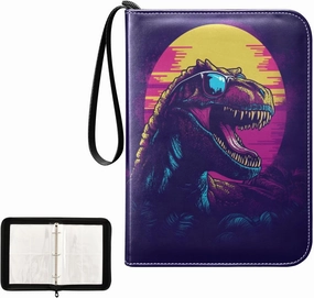 Black Dinosaur Sun Painting Card Binder 4 Pocket, Trading Card Holder Fits 400 Game Cards with 50 Removable Sleeves, MTG Card Case Standard Size