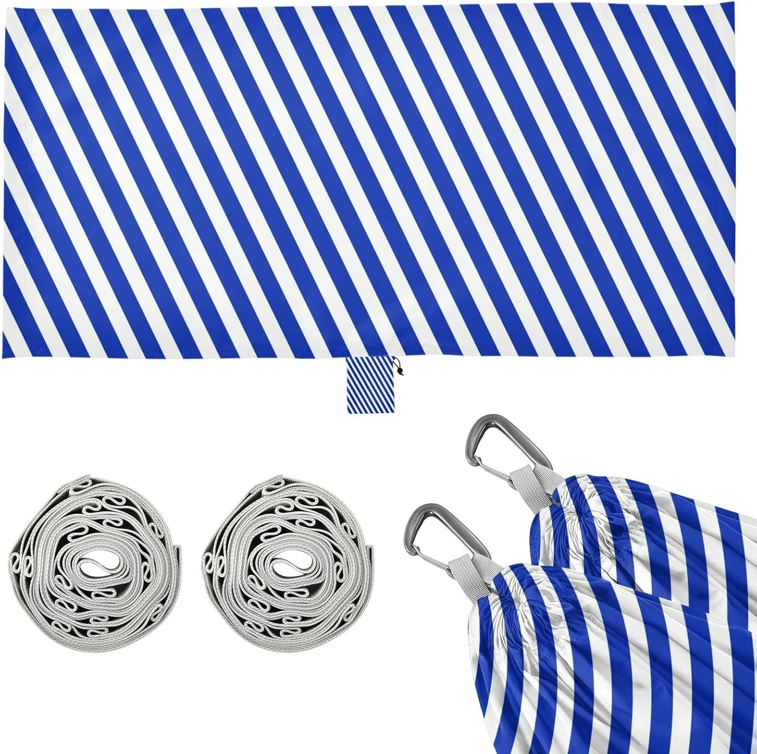 Blue Striped Diagonal Pattern Camping Hammock Single Portable Hammocks 330 lbs Capacity with 2 Tree Straps and Attached Carry Bag,Perfect for Outdoor,Indoor,Beach,Camping,Travel