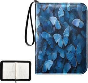 Blue Butterflies Painting Card Binder 4 Pocket, Trading Card Holder Fits 400 Game Cards with 50 Removable Sleeves, MTG Card Case Standard Size