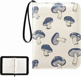 Blue Mushroom Painting Card Binder 4 Pocket, Trading Card Holder Fits 400 Game Cards with 50 Removable Sleeves, MTG Card Case Standard Size