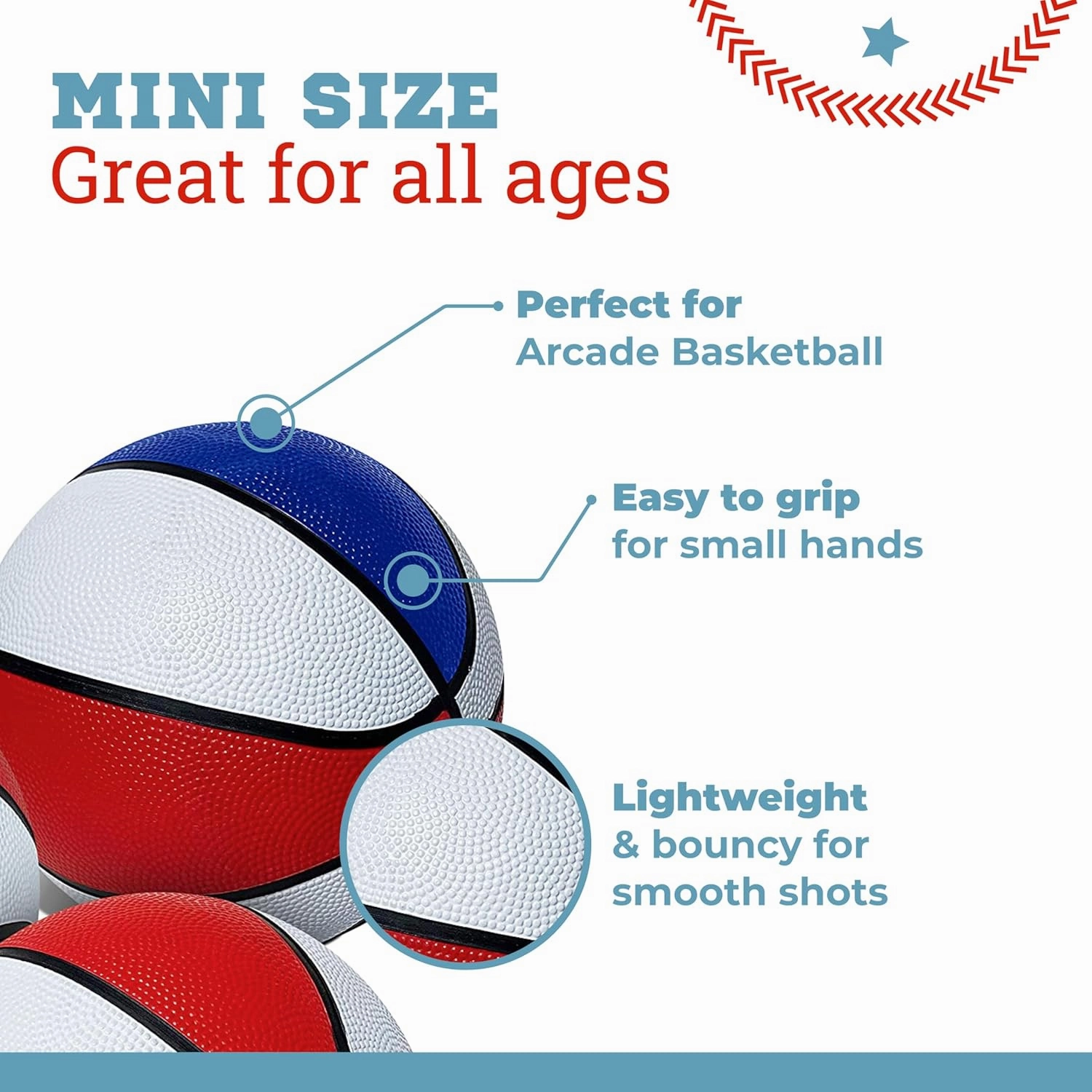 Botabee Red, White and Blue Mini Basketball Set Basketball Arcade Games - Size 3, 7” Junior Basketballs Suitable for Indoors, Outdoors and Arcade Basket Ball - 3 Pack