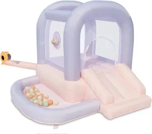 Bounceland Mini Bouncer Cotton Candy with Ball Pit, 6ft L x 6ft W x 4.6ft H inflated Size, UL Blower Included, Basketball Hoop, 30 Pastel Plastic Balls, Trendy Bouncer for Kids