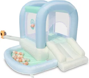 Bounceland Mini Bouncer Mist with Ball Pit, 6ft L x 6ft W x 4.6ft H inflated Size, UL Blower Included, Basketball Hoop, 30 Pastel Plastic Balls, Trendy Bouncer for Kids