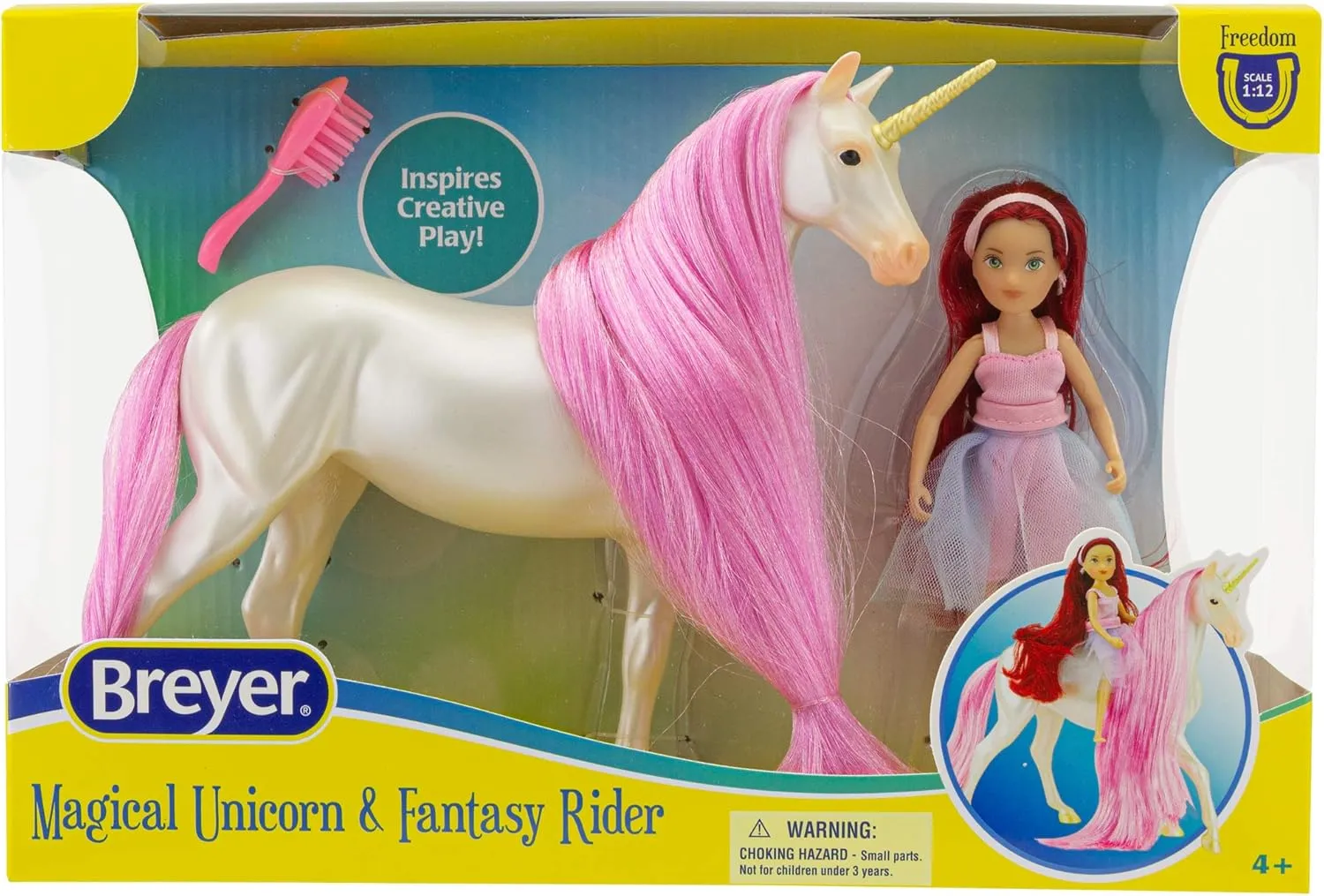 Breyer Horses Freedom Series Unicorn and Rider Set | Sky & Meadow | Fantasy Horse and Rider Set | Horse Toy | 9.75" x 7" | 1:12 Scale | Model #61147