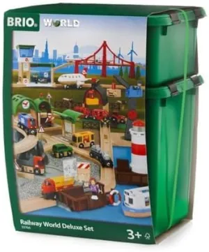 BRIO World 33766 Deluxe 106-Piece Railway Set with 33307 11-Piece Expansion Pack - Ultimate Wooden Train Adventure Compatible with All Railway Toys