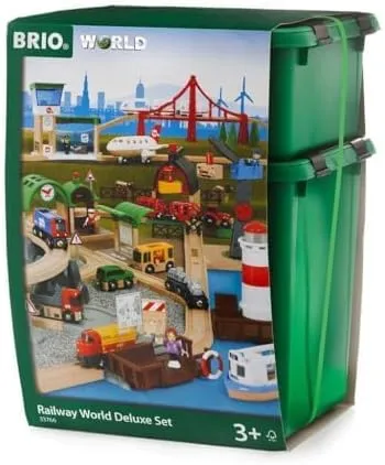 BRIO World 33766 Deluxe 106-Piece Railway Set with 33307 11-Piece Expansion Pack - Ultimate Wooden Train Adventure Compatible with All Railway Toys