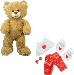 Brown Bear Plush Stuffed Animal, 16 Inch Soft Teddy Bear with Satin Heart Pajama Set & Slippers, Adorable Cuddly Plush Toy for Kids, Gifts, and Bedtime Snuggles