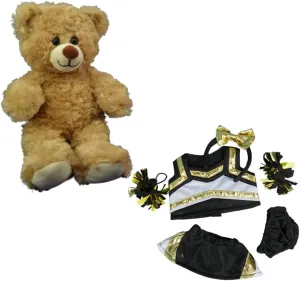 Brown Cheer Bear Stuffed Animal, 8 Inch Plush Teddy with Metallic Gold & Black Cheerleader Uniform, Pompoms & Bow – Soft Sports Bear for Kids, Cheer Gifts & Team Spirit Decorations