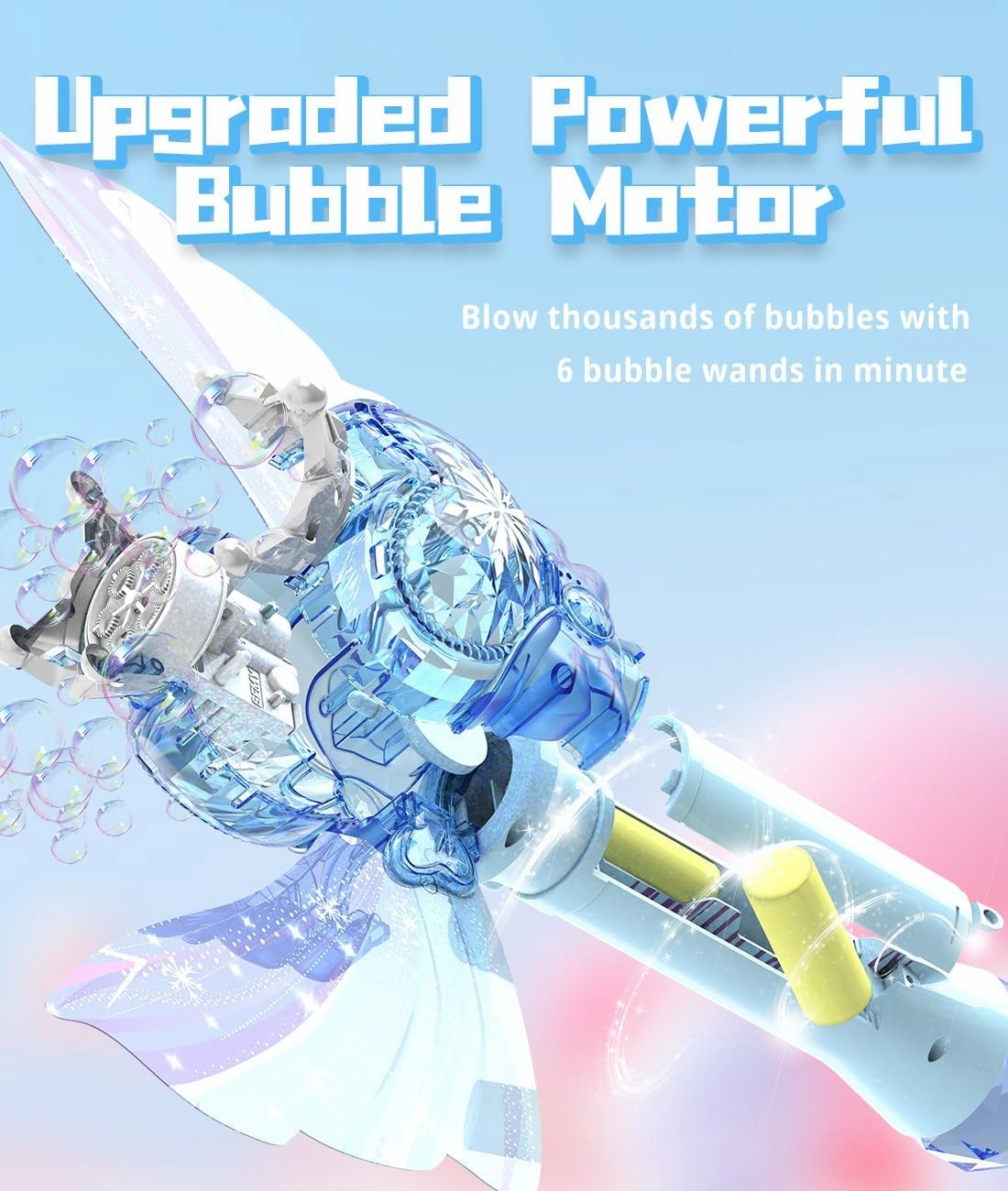 Bubble Wand for Kids Girls - Automatic Bubble Machine with LED Light Music, Include 2 Bubble Solutions, Outdoor Party Easter Birthday Gifts Toys for Toddlers 3 4 5 6 7 8 Year Old