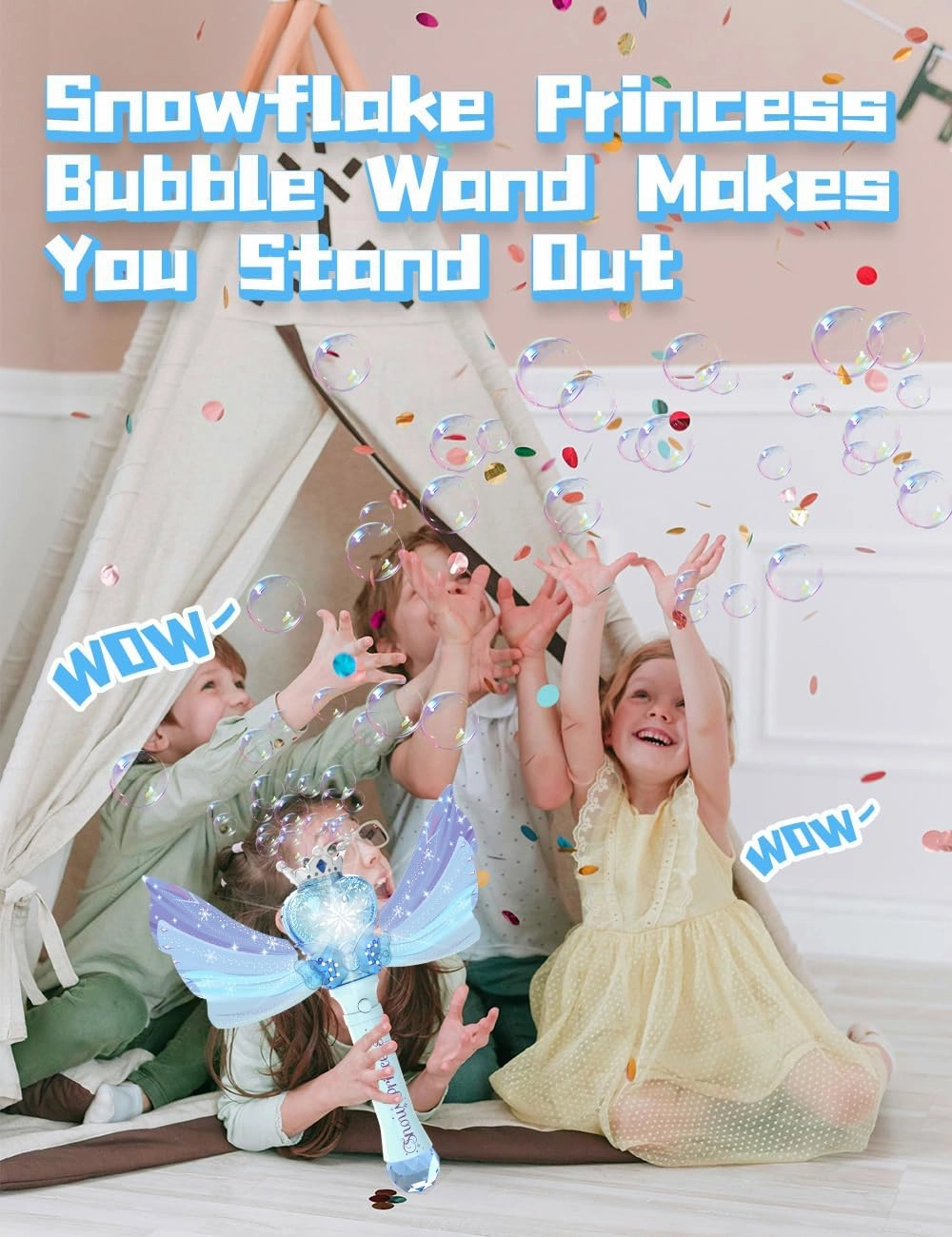 Bubble Wand for Kids Girls - Automatic Bubble Machine with LED Light Music, Include 2 Bubble Solutions, Outdoor Party Easter Birthday Gifts Toys for Toddlers 3 4 5 6 7 8 Year Old